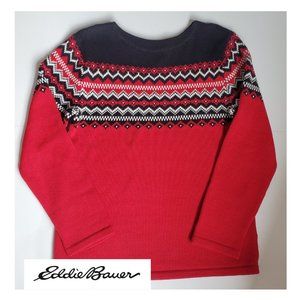 100% Cotton Knit Faire Isle Pattern Sweater Nordic Design Fisherman Sweater S